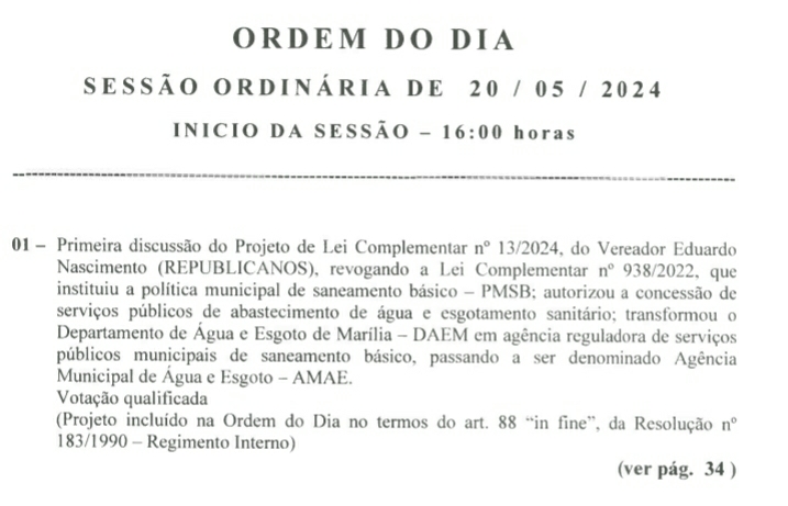 Reprodução do projeto que vai ser votado na segunda-feira - Colab./Ass. de Imprensa