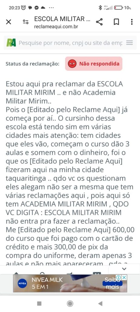 Relato de problemas com a Escola Militar Mirim em Taquaritinga - Reprod/Internet