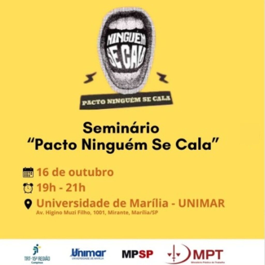 Arte de divulgação do seminário Pacto Ninguém se Cala - Colab./Ass. de Imprensa