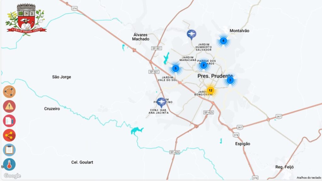 Mapa mostra ocorrências de dengue em Prudente - Colab./Ass. de Imprensa