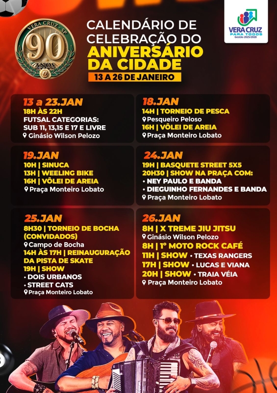 Banner com o calendário de eventos em Vera Cruz - Arte/Ass. de Imprensa