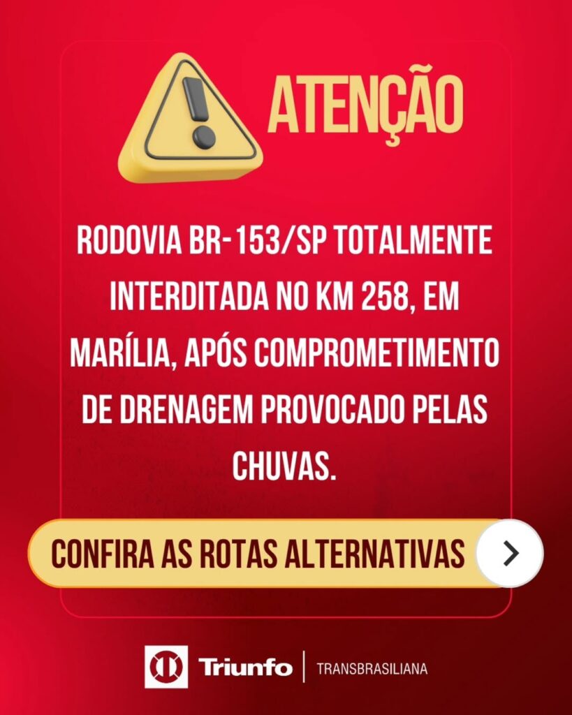 Publicação da concessionária com orientações de desvio - Colab./Ass. de Imprensa