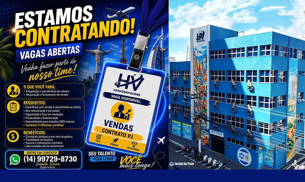 Hadassa Viagens abre portas para talentos em vendas no setor de turismo