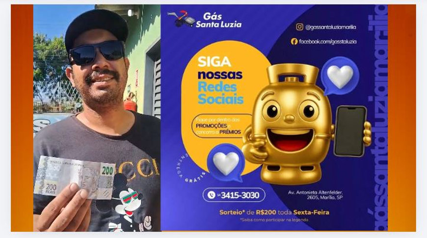 Gás Santa Luzia celebra clientes com sorteios semanais de R$ 200 em dinheiro