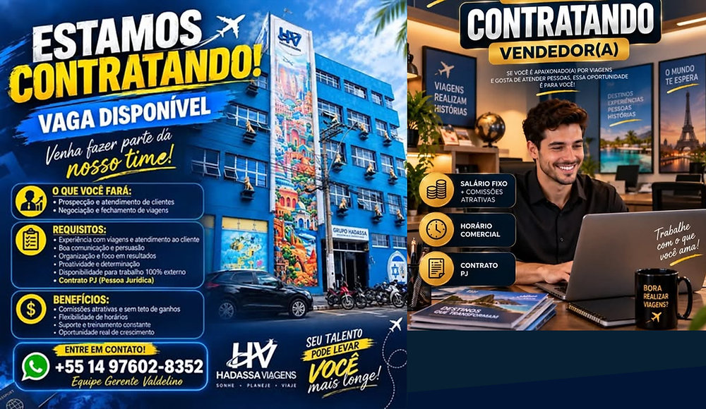Hadassa Viagens abre últimas vagas para vendedores de alta performance